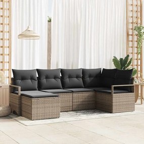 Conjunto de Sofá de Jardim vidaXL de 6 Peças com Almofadas Cinza Rattan Polimérico
