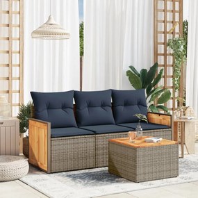 vidaXL 4 pcs conjunto sofás p/ jardim c/ almofadões vime PE cinzento