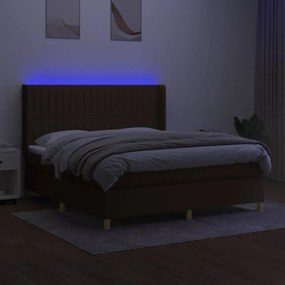 Cama box spring c/ colchão/LED 160x200cm tecido castanho-escuro