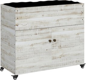 Outsunny Canteiro elevado com rodízios, compartimento com armário, forro interior, visual envelhecido, 110x50x95 cm, Branco | Aosom Portugal