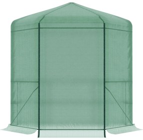 Outsunny Estufa de Jardim Hexágono 194x194x215cm Estufa com 6 Prateleiras Porta Enrolável e Estrutura de Aço Galvanizado para Cultivos de Plantas Vasos de Flores Verde