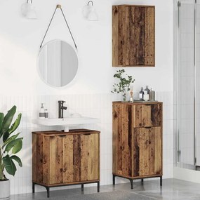 vidaXL Conjunto de Móveis para Banheiro Xadrez 3 pcs Madeira antiga