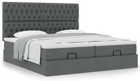 Estrutura de cama otomana com colchões tecido cinzento escuro