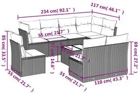 9 pcs conjunto de sofás p/ jardim c/ almofadões vime PE preto