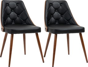 HOMCOM Conjunto de 2 Cadeiras para Mesa de Jantar com Assento Estofado em PU e Pés de Madeira 50,5x59x82cm Preto e Nogueira | Aosom Portugal