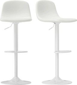 Conjunto 2 Bancos de Bar Reguláveis em Altura 84-104 cm com Encosto e Apoio para os Pés Estofadas em PU Giratórias em 360° Branco