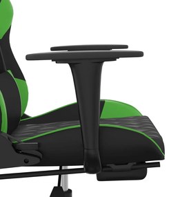 Cadeira gaming c/ apoio pés couro artificial preto e verde