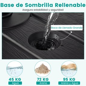 Base para guarda-sol com haste telescópica reabastecível com água e areia (95 kg), com rodas, para postes de 38-48 mm, para jardim, terraço, pátio e p
