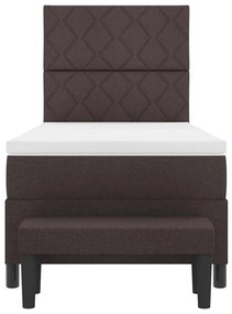 Cama Box Spring com Colchão &amp; Banco Castanho Escuro 100x200 cm Tecido