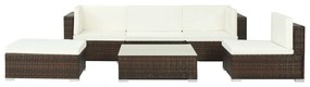 vidaXL 6 pcs conjunto lounge jardim c/ almofadões vime PE castanho