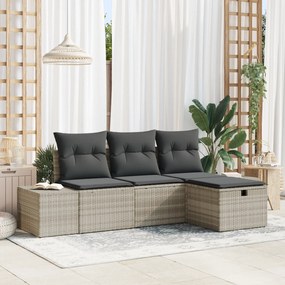 Conjunto de Sofá de 4 Peças com Almofadas Cinza Claro em Rattan Sintét