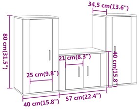 Conjunto móveis de TV 3 pcs madeira processada sonoma cinza