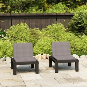 3059824 vidaXL Cadeiras de jardim com almofadões 2 pcs plástico cinzento