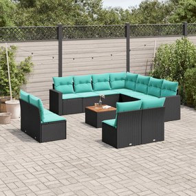 vidaXL 12 pcs conjunto de sofás de jardim com almofadões vime PE preto