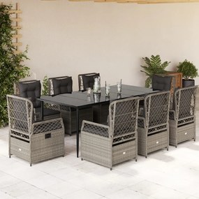 vidaXL 9 pcs conjunto de jantar p/ jardim c/ almofadões cinzento claro
