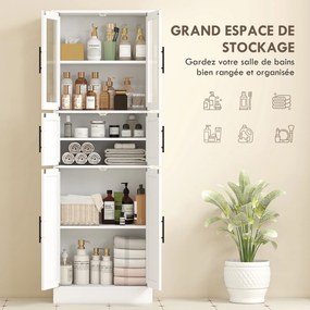 Móvel de Casa de Banho, 60 x 30 x 170 cm, Prateleiras Ajustáveis, Branco