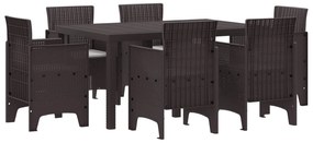 vidaXL Conjunto de Jantar para Jardim 7 pcs Castanho Rattan Polt