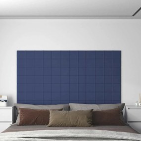 vidaXL Painel de parede 12 pcs 60x15 cm tecido 1,08 m² cor azul