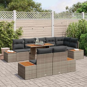 Conjunto de Sofá de Jardim de 9 Peças com Almofadas de Rattan Cinza