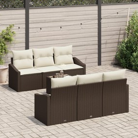 Conjunto de Sofá de Jardim com 7 Peças e Almofadas Castanho Rattan Pol