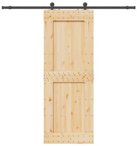 Porta de correr com ferragens 85x210 cm madeira de pinho maciça