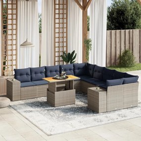 vidaXL 11 pcs conjunto sofás de jardim c/ almofadões vime PE cinzento