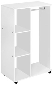 Guarda Roupa de Madeira Móvel Armário Roupeiro Aberto com Barra para Pendurar e 3 Prateleiras Organizadoras 80x40x128cm Branco