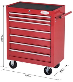 Carro de Ferramentas com Rodas Caixa Oficina Fechadura tipo Móvel de Armazenamento para Oficina Garagem e Casa Chapa de Aço Vermelho - 69x33x77.2cm