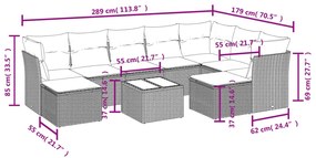 10 pcs conjunto sofás de jardim c/ almofadões vime PE cinzento