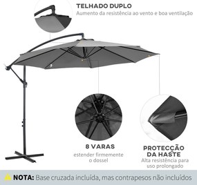 Chapéu de Sol de Jardim Ø295x245cm Chapéu de Sol Excêntrico Inclinável