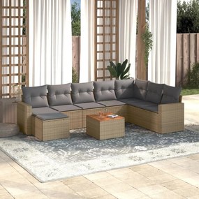 9 pcs conj. sofás jardim c/ almofadões vime PE bege misturado