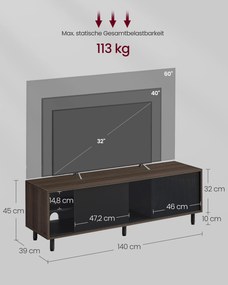Móvel TV de montagem super-rápida moderno 140 x 39 x 45 cm preto e castanho