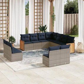 vidaXL 11 pcs conjunto sofás de jardim c/ almofadões vime PE cinzento