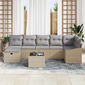 Conjunto de Sofás de Jardim 8 Peças com Almofadas Bege Polirattan