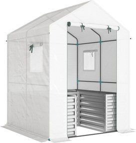 Outsunny Estufa para Tomates Estufa de Filme com Canteiro Elevado Porta Enrolável Janela Telhado Inclinado 141 x 141 x 190 cm Branco | Aosom Portugal