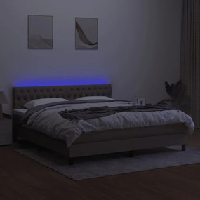 Cama box spring colchão/LED 160x200 cm tecido cinza-acastanhado