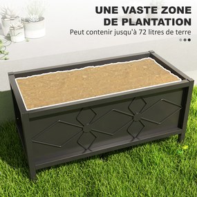 Floreira para exterior, elevada, galvanizada, com rebordo de segurança, retangular, 80 x 40 x 38 cm, preta