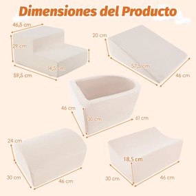 Conjunto infantil de 5 peças para trepar e fazer rampas Blocos de construção em esponja com piscina de bolas Cobertura lavável Criativo Bege