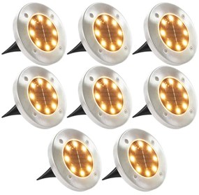 Iluminação LED solar de solo 8 pcs branco quente