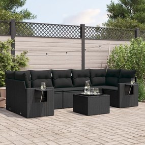 vidaXL 8 pcs conjunto sofás de jardim com almofadões vime PE preto