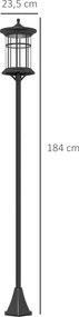 2 Candeeiros Solares de Exterior com Painel Solar Acendimento Automático Impermeável IP44  23,5x23,2x184 cm Preto