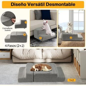 Escada de espuma para cães com 4 degraus, fundo antiderrapante e capa removível e lavável para cães e gatos 60 x 40 x 40 cm Cinza