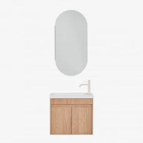 Conjunto De Móvel De Casa De Banho Suspenso Em Madeira Com Lavatório Integrado Narek Castanho Fresno & Ovalado Com Armazenamento 45x90 Cm Abner -