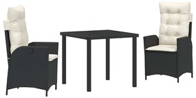 Conjunto de Jantar de Jardim com 3 Peças e Almofadas, Preto, Rattan Si