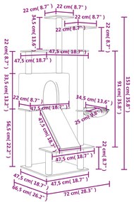 Árvore p/ gatos c/ postes arranhadores sisal 153cm cinza-escuro