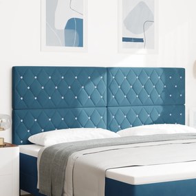 vidaXL Cabeceira Almofadada Azul Escuro com Botão de Cristal, 200 cm, em Veludo