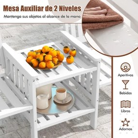 Banco de jardim exterior em madeira de abeto de 2 lugares 165 x 60 x 88 cm com mesa central de 2 níveis e orifício para guarda-sol de 5 cm para pátio