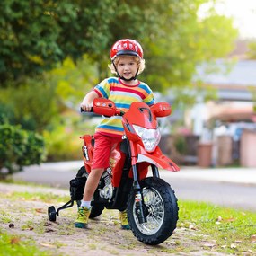 HOMCOM Mota Elétrica Infantil Motocicleta Elétrica para Crianças acima de 3 Anos com Luzes Música e Rodas de Apoio 109x52,5x70,5cm Vermelha