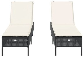 Espreguiçadeiras com almofadões 2 pcs vime PE preto