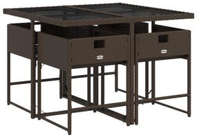 5 pcs conjunto jantar p/ jardim c/ almofadões vime PE castanho